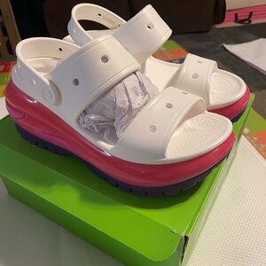 CROCS White and Pink Mules with Platform Sole